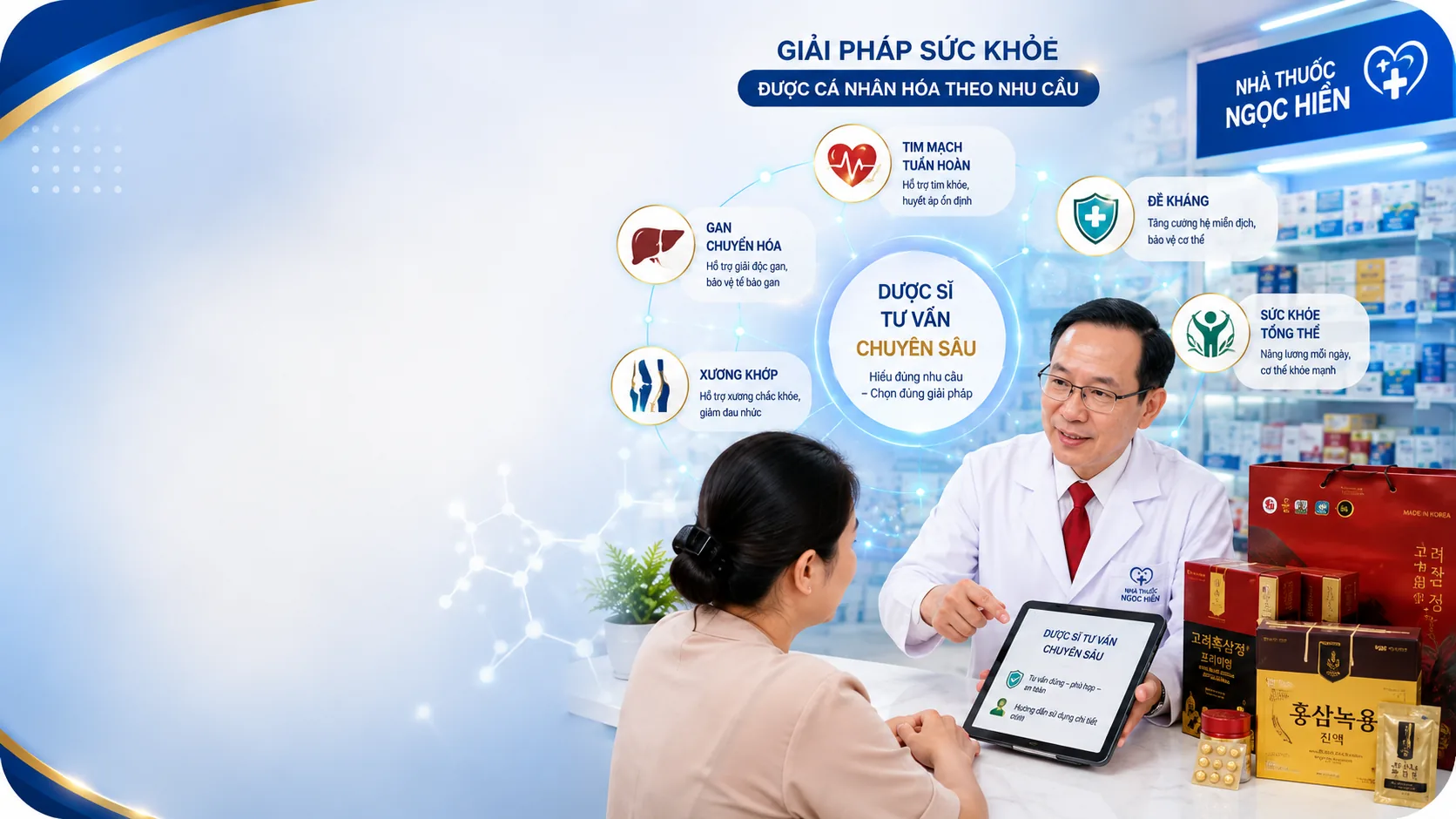 Dược sĩ Ngọc Hiền hướng dẫn khách hàng chọn giải pháp phù hợp nhu cầu